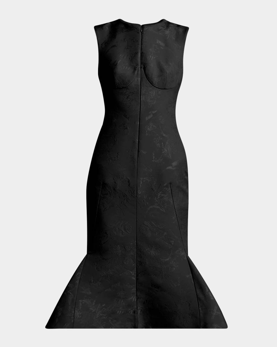Jacquard Flared-Hem Evening Dress